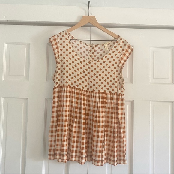 Matilda Jane Tan Polka Dot and Checkered Blouse - Picture 1 of 5
